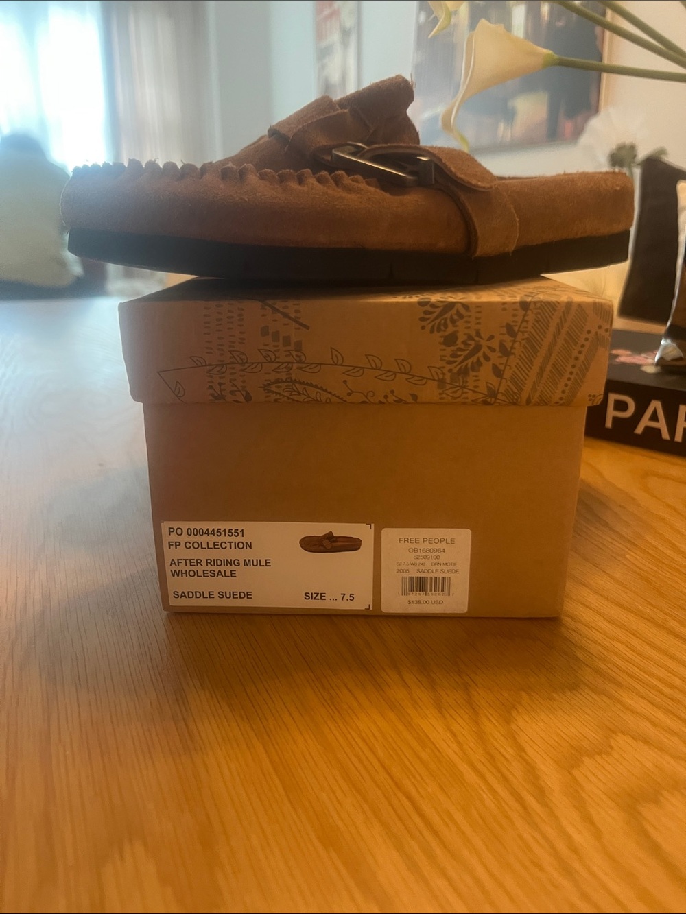 Free People Brown Suede Slip-On Mules with Buckle Detail - Picture 2 of 5